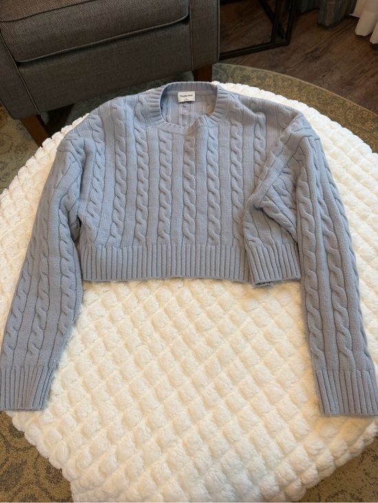 Aritzia Sweaters - Aritzia Light Blue Cable Knit Cropped Crew Sweater